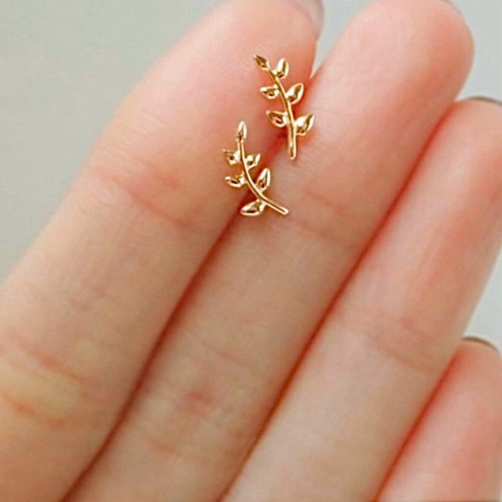 BOGO! Dainty Branch Leaves stud Earrings Simple in Gold color - Boutique NEW